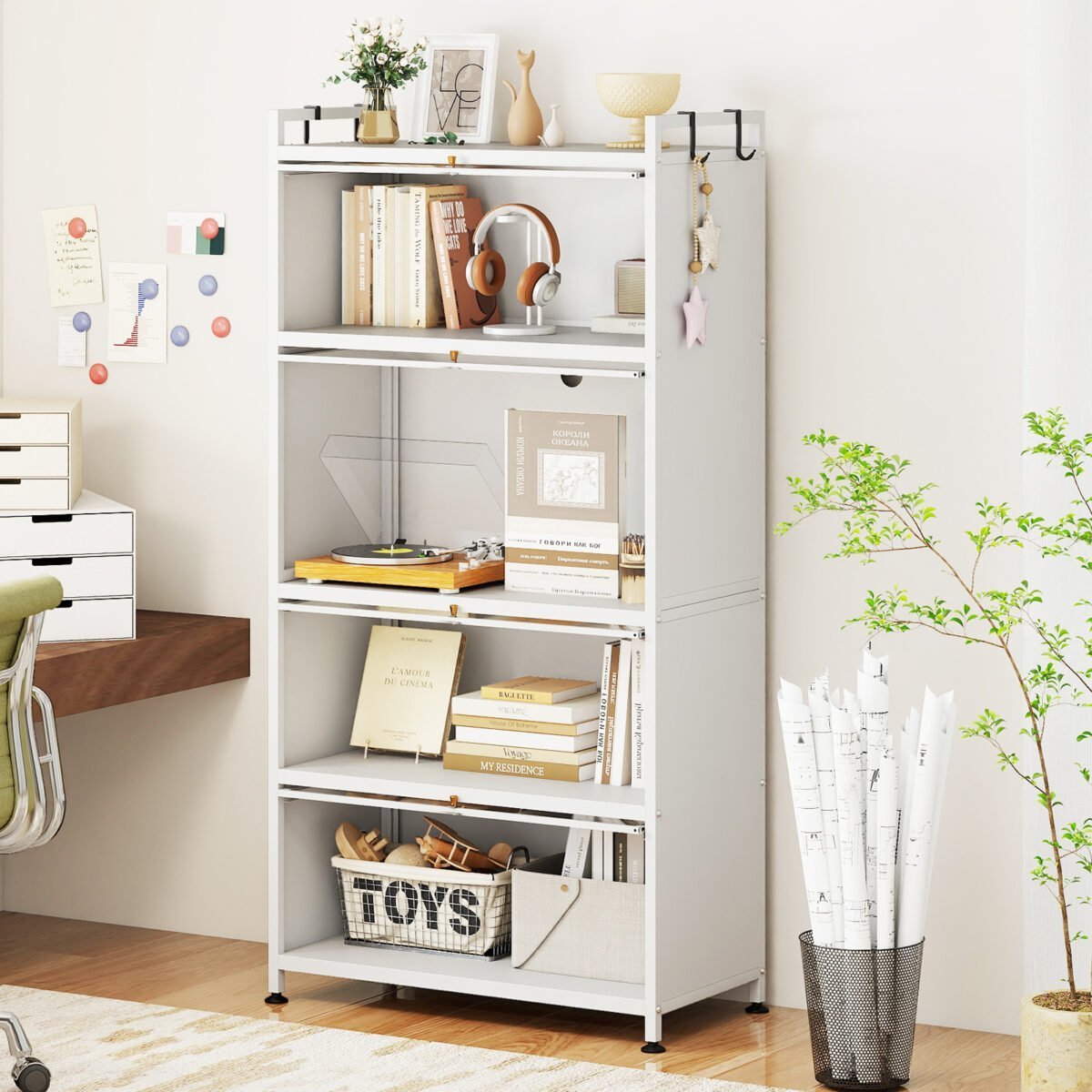 Laisvai pastatoma penkių lygių metalinė spinta su keturiomis atlenkiamomis durimis (Balta) – Paveikslėlis 4