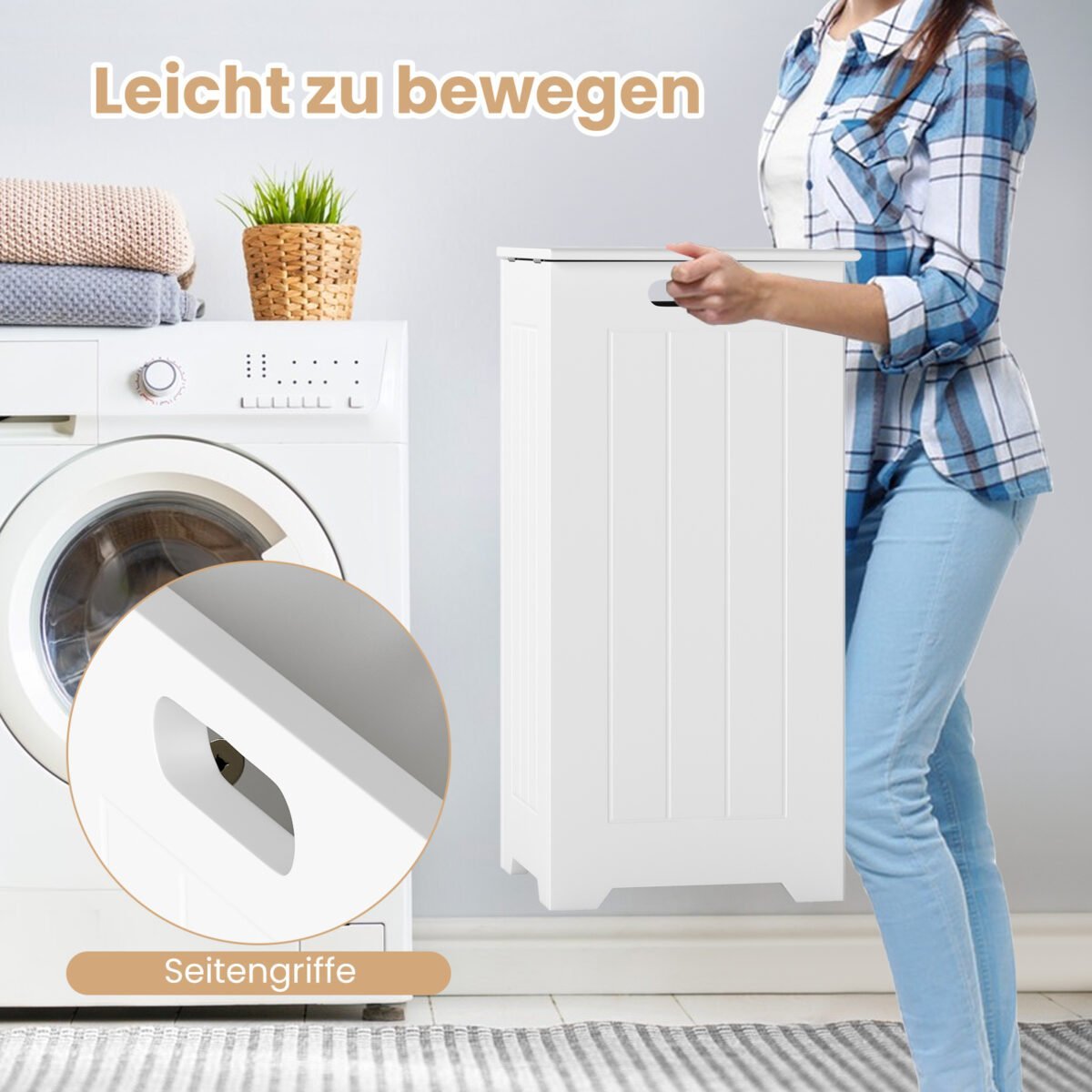 Laisvai pastatoma skalbinių dėžė su dangčiu (Balta) – Paveikslėlis 5