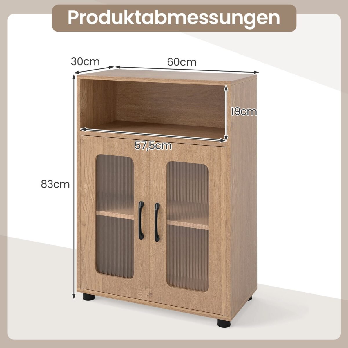 Laisvai pastatoma vonios spintelė su dviem durimis ir reguliuojama lentyna (Natūrali) – Paveikslėlis 2