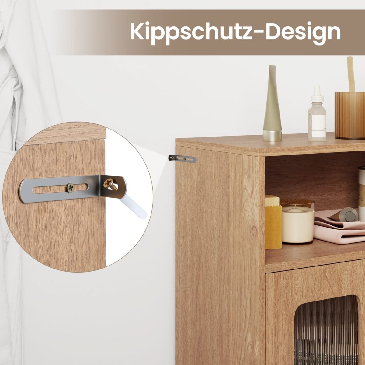 Laisvai pastatoma vonios spintelė su dviem durimis ir reguliuojama lentyna (Natūrali) – Paveikslėlis 5