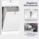 Laisvai pastatoma vonios spintelė su pakreipiama skalbinių dėže ir stalčiumi (Balta) – Paveikslėlis 4