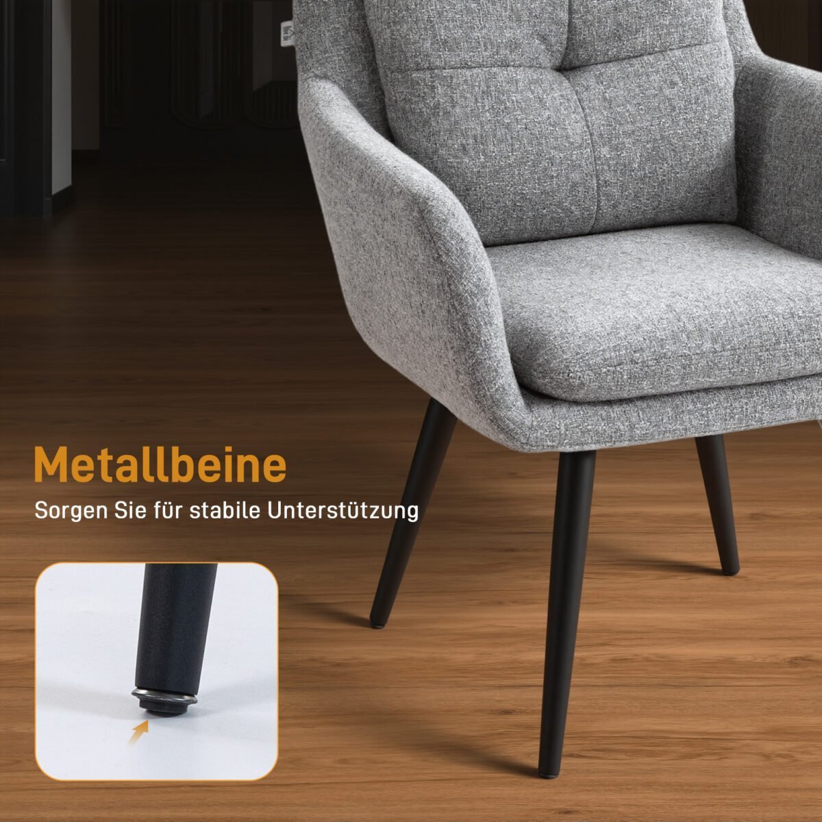 Lininės išvaizdos akcentinis krėslas su metalinėmis kojomis – Paveikslėlis 5