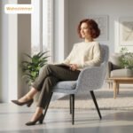 Lininės išvaizdos akcentinis krėslas su metalinėmis kojomis – Paveikslėlis 7