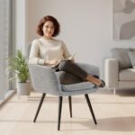 Lininės išvaizdos akcentinis krėslas su metalinėmis kojomis – Paveikslėlis 9