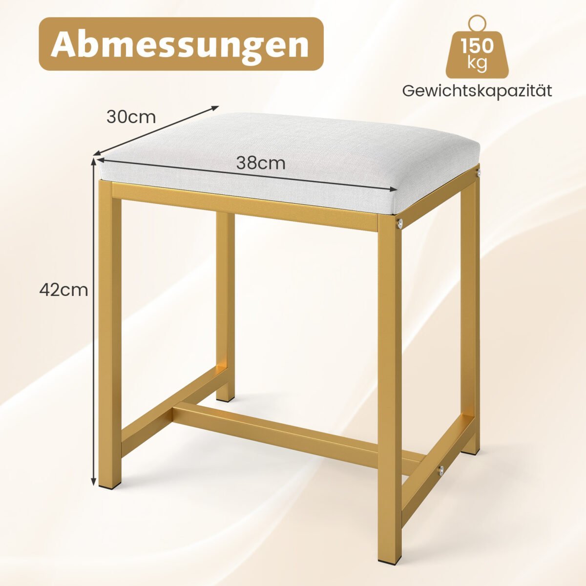 Makiažo kėdutė su minkšta sėdimąja dalimi ir tvirtu metaliniu rėmu (Balta) – Paveikslėlis 2