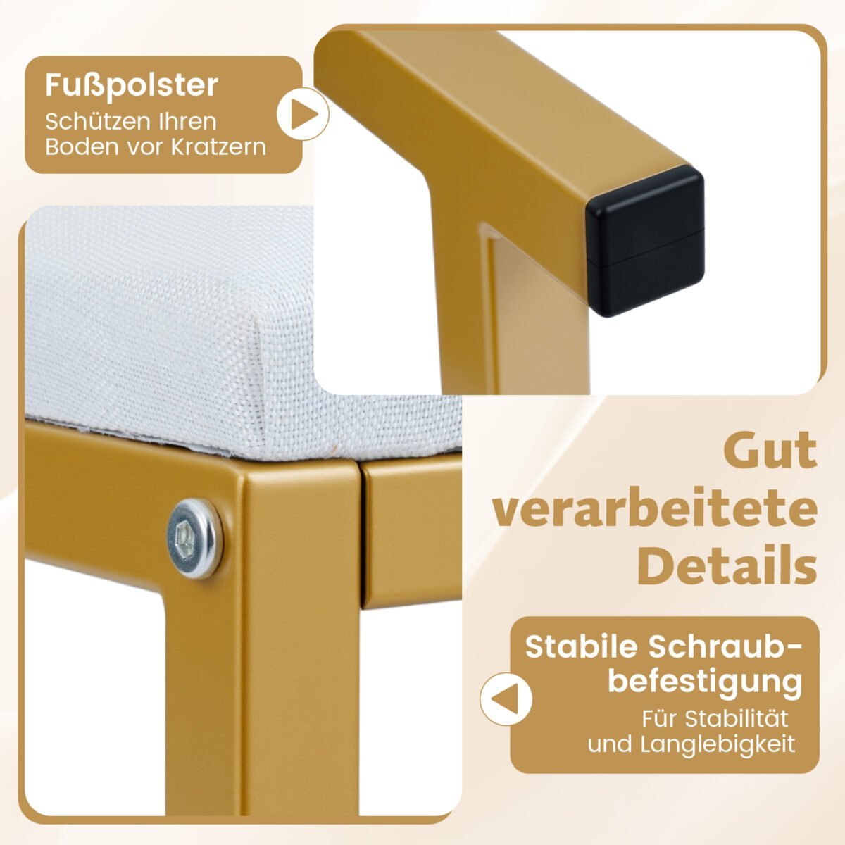 Makiažo kėdutė su minkšta sėdimąja dalimi ir tvirtu metaliniu rėmu (Balta) – Paveikslėlis 3