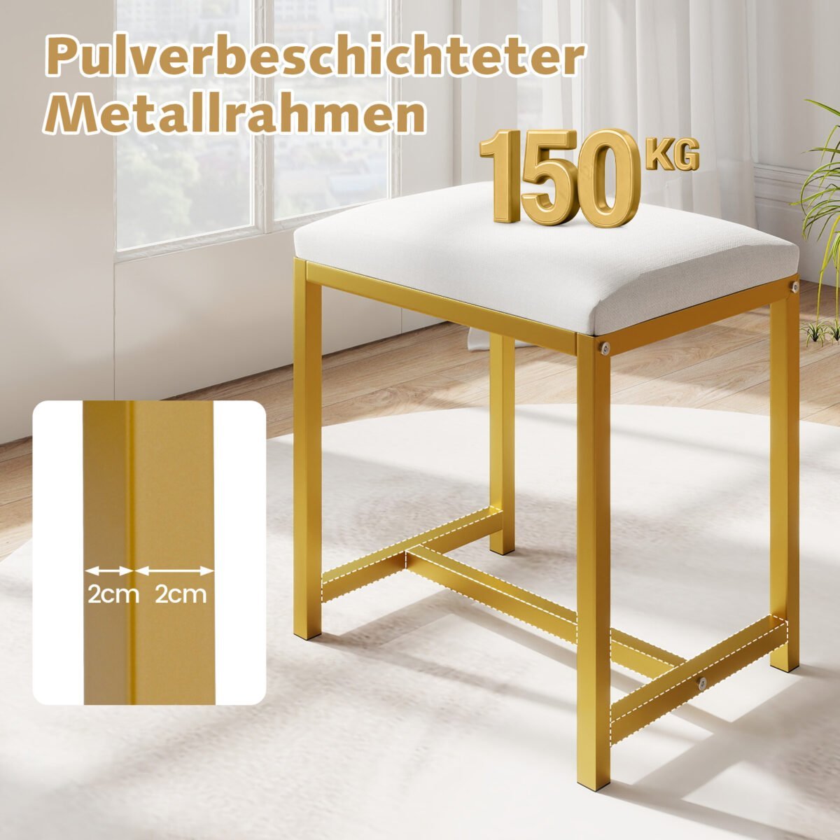 Makiažo kėdutė su minkšta sėdimąja dalimi ir tvirtu metaliniu rėmu (Balta) – Paveikslėlis 4