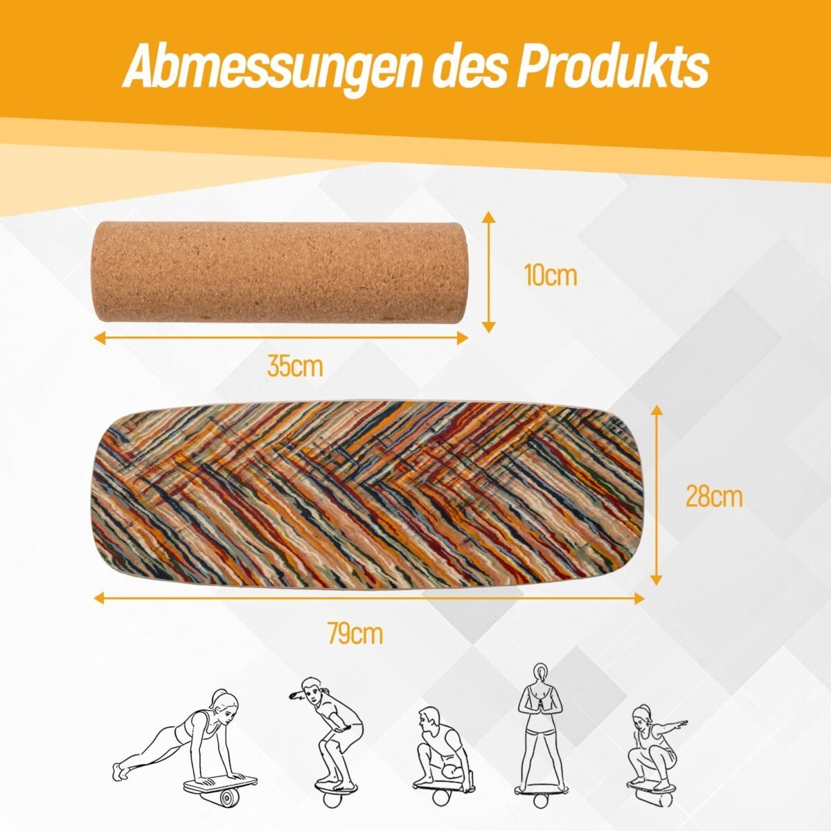 Medinė balansinė lenta su stabilizuotu kamštiniu voleliu (Įvairiaspalvė) – Paveikslėlis 2