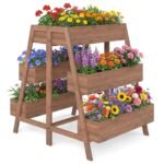 Medinė daugiaaukštė pakelta lysvė su 6 sodinimo dėžėmis (Natūrali)