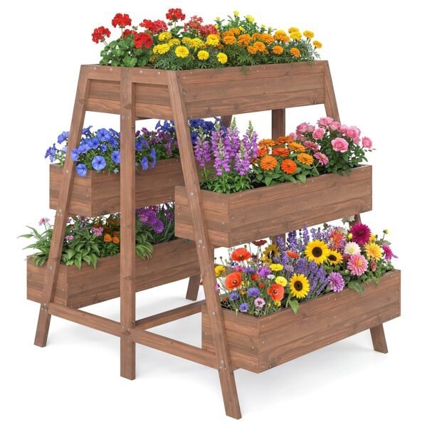 Medinė daugiaaukštė pakelta lysvė su 6 sodinimo dėžėmis (Natūrali)