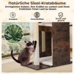 Medinė kačių draskyklė 120 cm su sizalio stulpais ir keliomis platformomis (Rūdiškai ruda)
