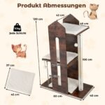 Medinė kačių draskyklė 120 cm su sizalio stulpais ir keliomis platformomis (Rūdiškai ruda) – Paveikslėlis 2