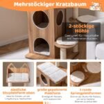 Medinė kačių draskyklė su dviejų aukštų guoliu ir stebėjimo platformomis (Natūrali)