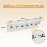 Medinė sieninė kabykla su lentyna ir 6 kabliukais (Balta) – Paveikslėlis 2