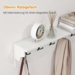 Medinė sieninė kabykla su lentyna ir 6 kabliukais (Balta) – Paveikslėlis 3