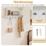 Medinė sieninė kabykla su lentyna ir 6 kabliukais (Balta) – Paveikslėlis 5