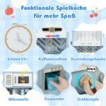 Medinė vaikiška virtuvėlė su kavos aparatu ir ledo kubelių dalytuvu (Mėlyna) – Paveikslėlis 5