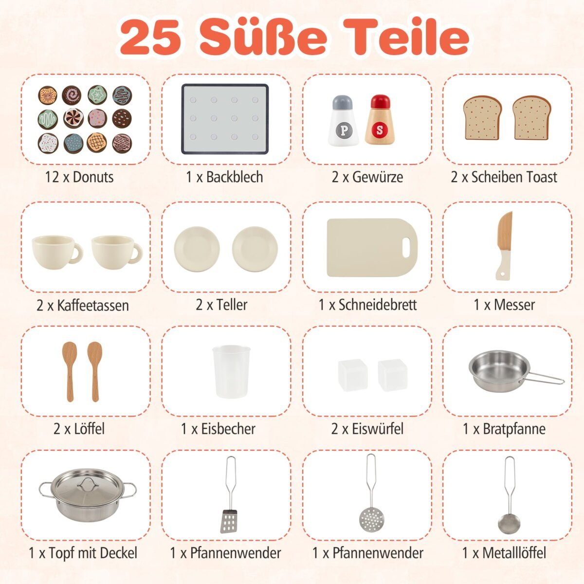 Medinė žaidimų virtuvėlė su virykle šviesà ir garsu (Balta) – Paveikslėlis 3