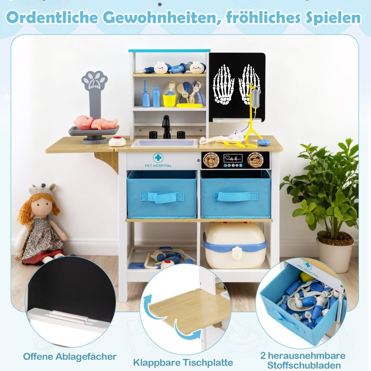 Medinis gydytojo kabineto žaidimų rinkinys vaikams su rašomąja lentele ir svarstyklėmis (Balta) – Paveikslėlis 5