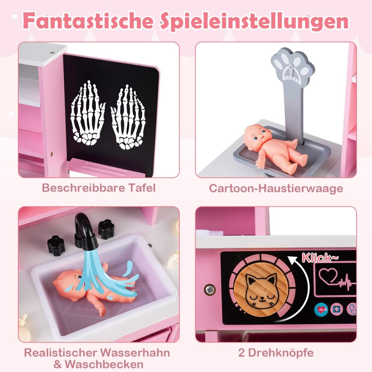 Medinis gydytojo kabineto žaidimų centras su lentele ir kriaukle (Rožinė) – Paveikslėlis 3