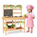 Medžio masyvo purvo virtuvėlė su kreidos lenta bei vandens maišytuvu (Natūrali)