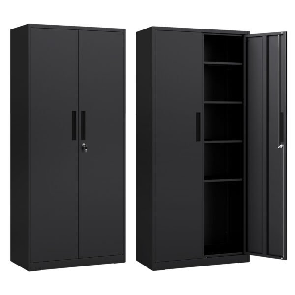 Metalinė sandėliavimo spintelė su 2 rakinamomis durelėmis (Juoda)