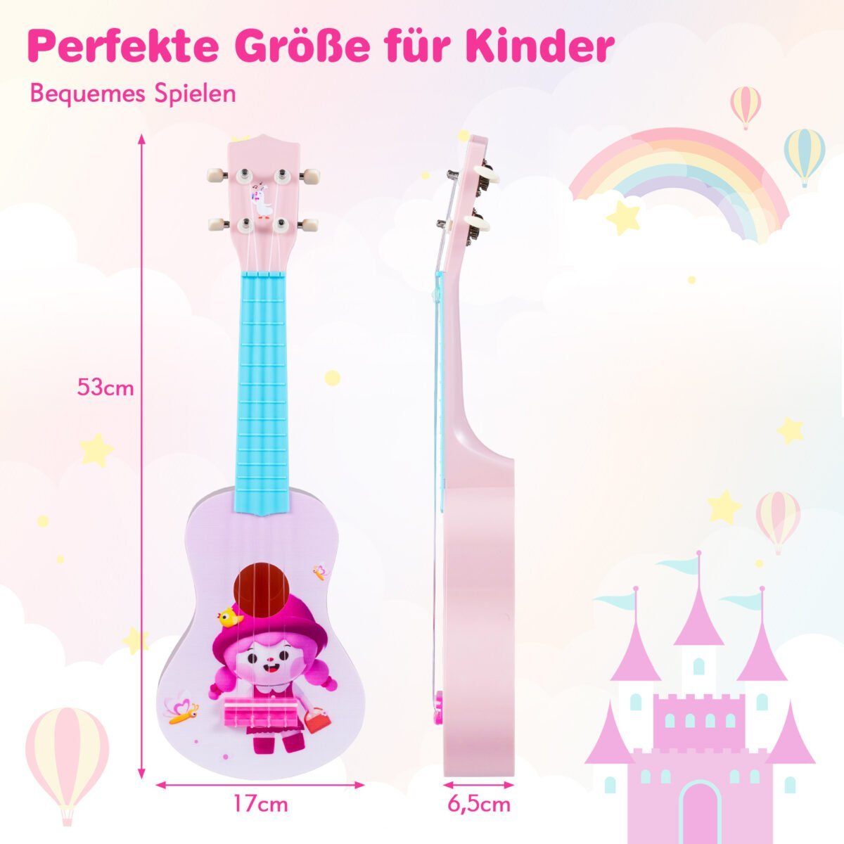 Mini ukulelė pradedantiesiems vaikams su 4 nailono stygomis (Rožinė) – Paveikslėlis 2