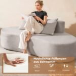 Minkšta išlenkta sofa su žema atrama ir 2 dekoratyvinėmis pagalvėlėmis (Pilka) – Paveikslėlis 4