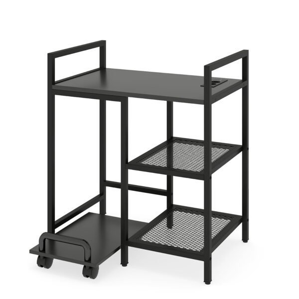 Mobilus 3 pakopų spausdintuvo stovas su įkrovimo stotele (Juoda)