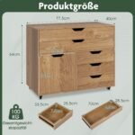Mobili biuro komoda su 5 stalčiais ir spintele (Natūrali)