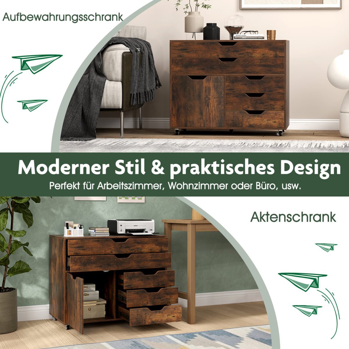 Mobili biuro spintelė su 5 stalčiais ir atidaroma spintele (Ruda) – Paveikslėlis 5