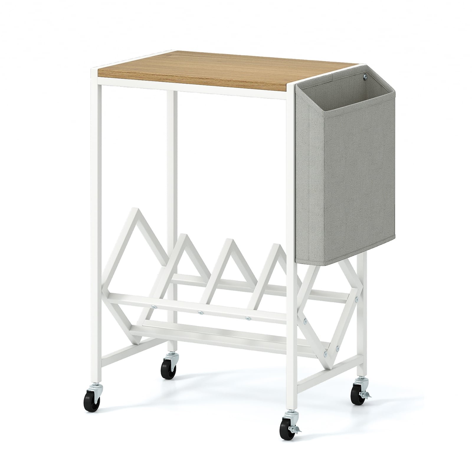 Mobilus patefono staliukas su vinilinių plokštelių ir žurnalų laikikliu (Natūrali)