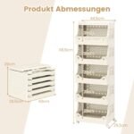 Mobilus šešių lygių skalbinių krepšys-vežimėlis su rankenomis ir kabliukais (Smėlio spalva)
