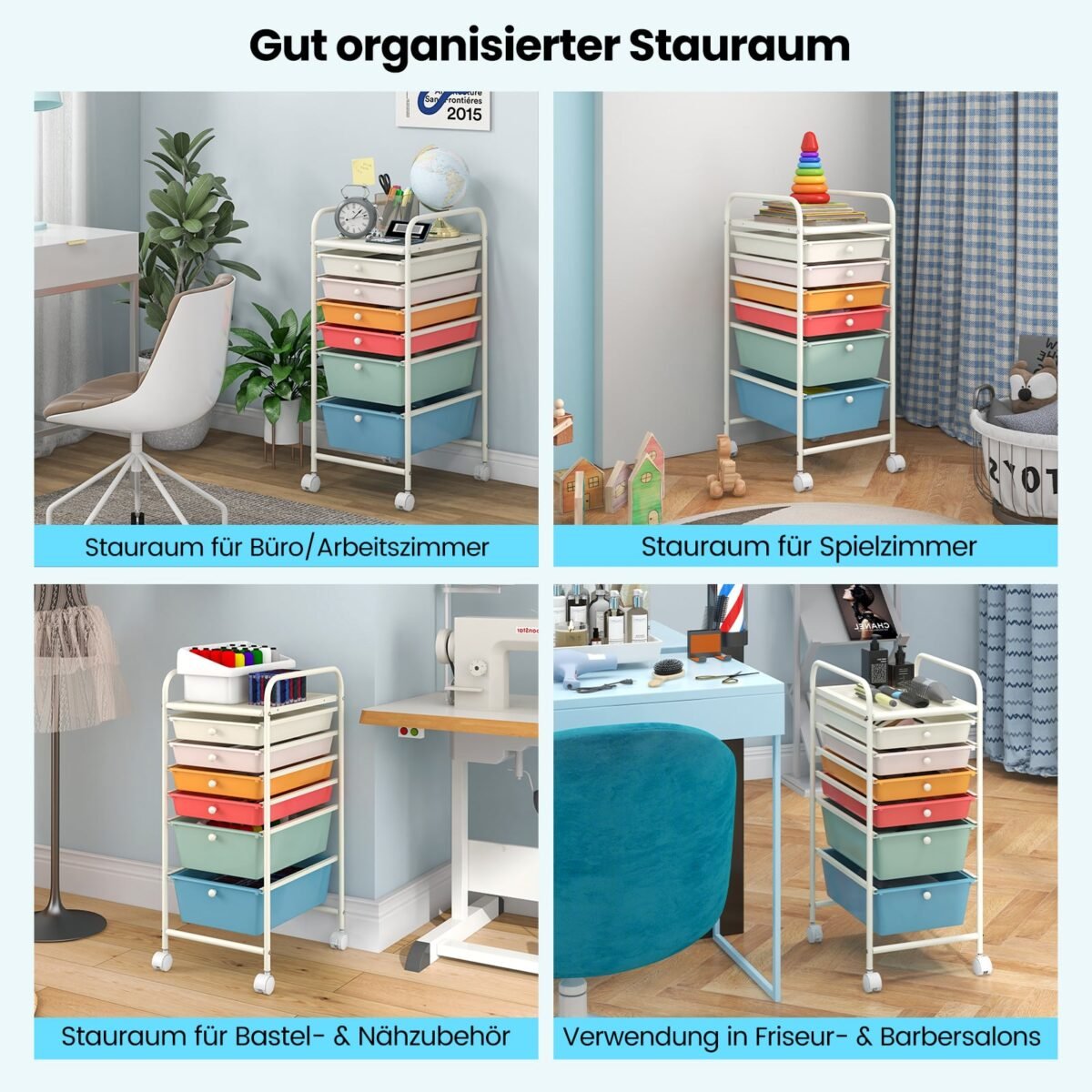 Mobilus stalčių vežimėlis su 6 stalčiais ir metaliniu rėmu (Įvairiaspalvė) – Paveikslėlis 3