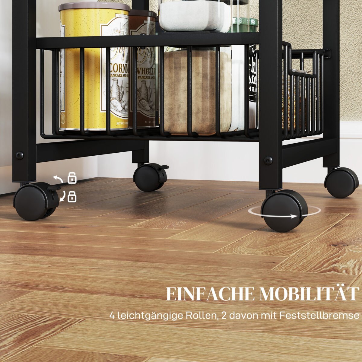 Mobilus virtuvinis vežimėlis su 3 plieniniais krepšiais – Paveikslėlis 5