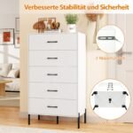 Moderni aukšta 5 stalčių komoda su metalinėmis kojelėmis (Balta) – Paveikslėlis 5