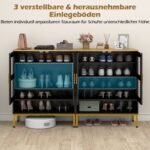 Moderni batų spintelė su tinklinėmis durelėmis ir reguliuojamomis lentynomis (Juoda)