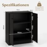 Moderni šoninė spintelė su reguliuojamomis lentynomis ir apsauga nuo apvirtimo (Juoda)