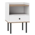 Modernus naktinis staliukas su stalčiumi ir atvira lentyna (Balta)
