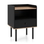 Modernus naktinis staliukas su stalčiumi ir atvira lentyna (Juoda)