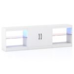 Modulinė TV spintelė su LED apšvietimu ir reguliuojamomis stiklo lentynomis (Balta)