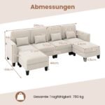 Modulinė U formos keturvietė kampinė sofa su USB ir Type-C įkrovimo jungtimis (Smėlio spalvos)