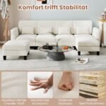 Modulinė U formos keturvietė kampinė sofa su USB ir Type-C įkrovimo jungtimis (Smėlio spalvos)