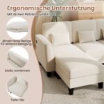 Modulinė U formos keturvietė kampinė sofa su USB ir Type-C įkrovimo jungtimis (Smėlio spalvos)
