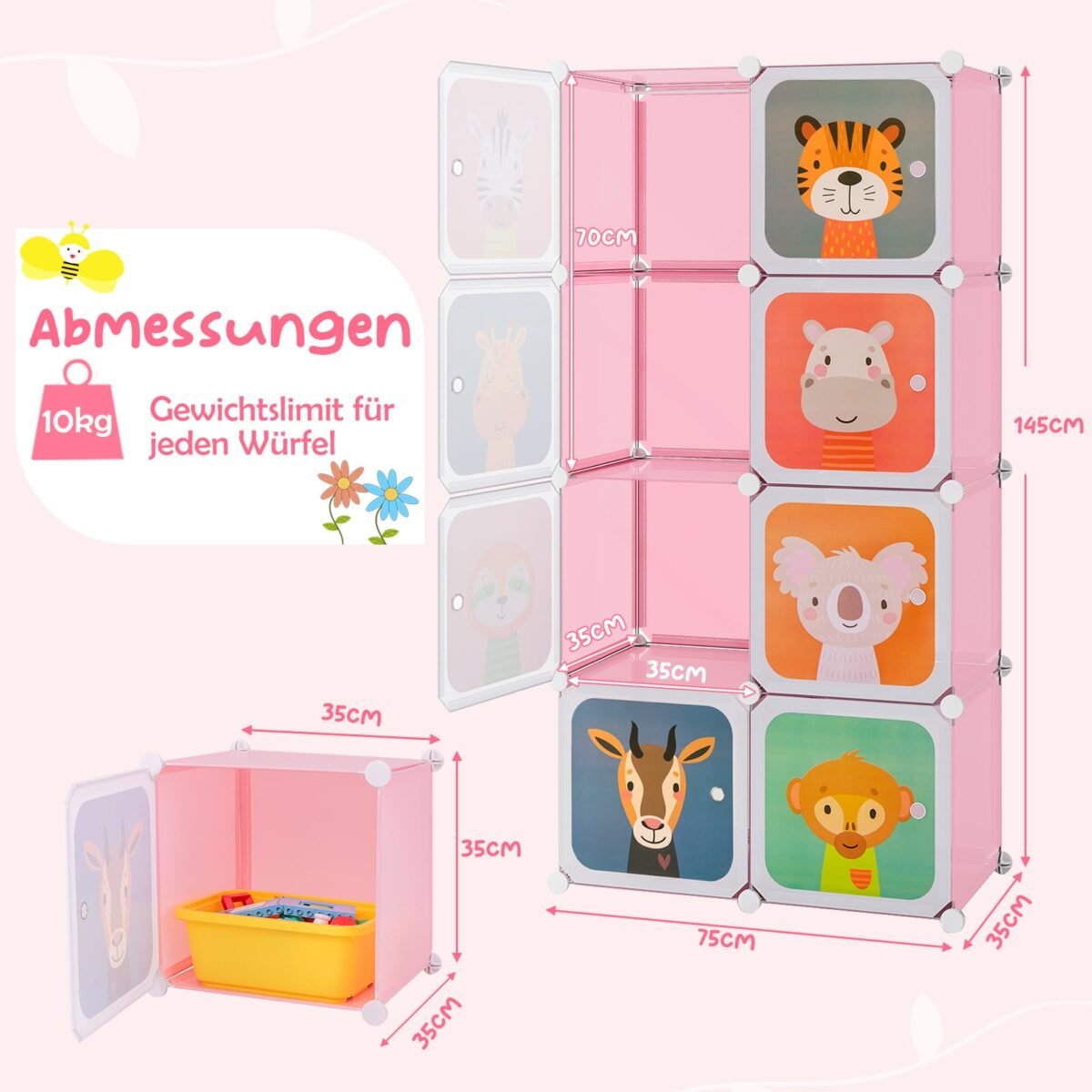 Modulinė vaikiška spinta su 8 skyriais ir kabyklos zona (Rožinė) – Paveikslėlis 2