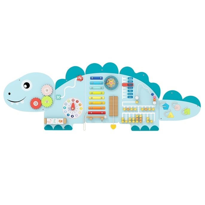 Montessori medinė sensorinė veiklos siena vaikams Dinozauras (Mėlyna)