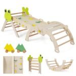 Montessori medinis 3 dalių laipiojimo rinkinys su trikampiu arka ir čiuožyne-rampa (Natūrali)