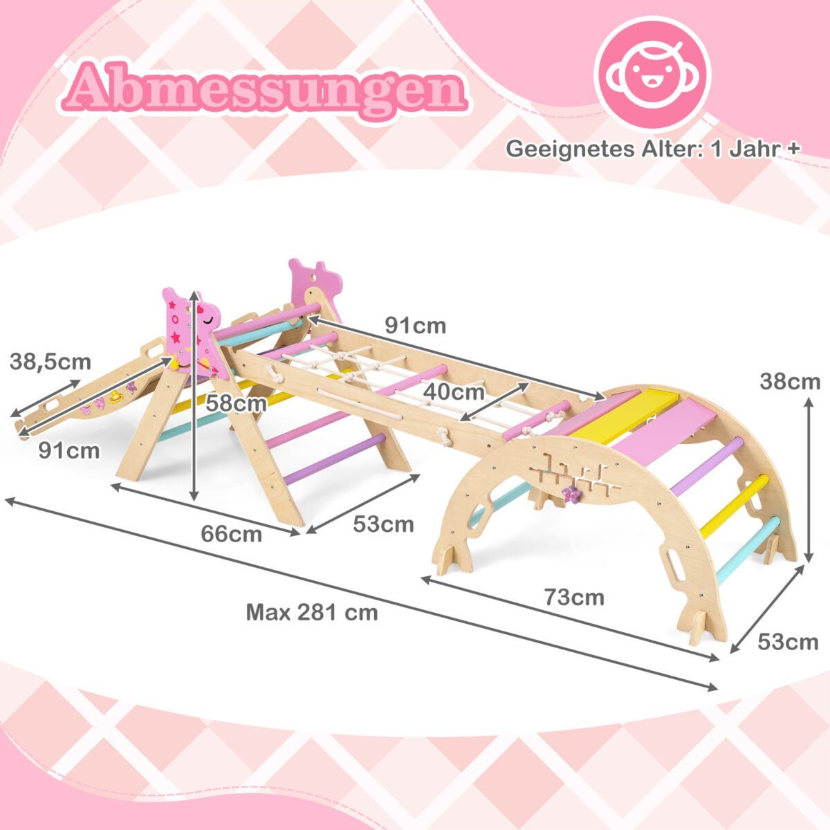 Montessori medinis laipiojimo rinkinys vaikams su sulankstomu trikampiu (Pastelinių spalvų)