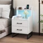 Naktinis staliukas su integruota įkrovimo stotele ir LED apšvietimu (Balta)