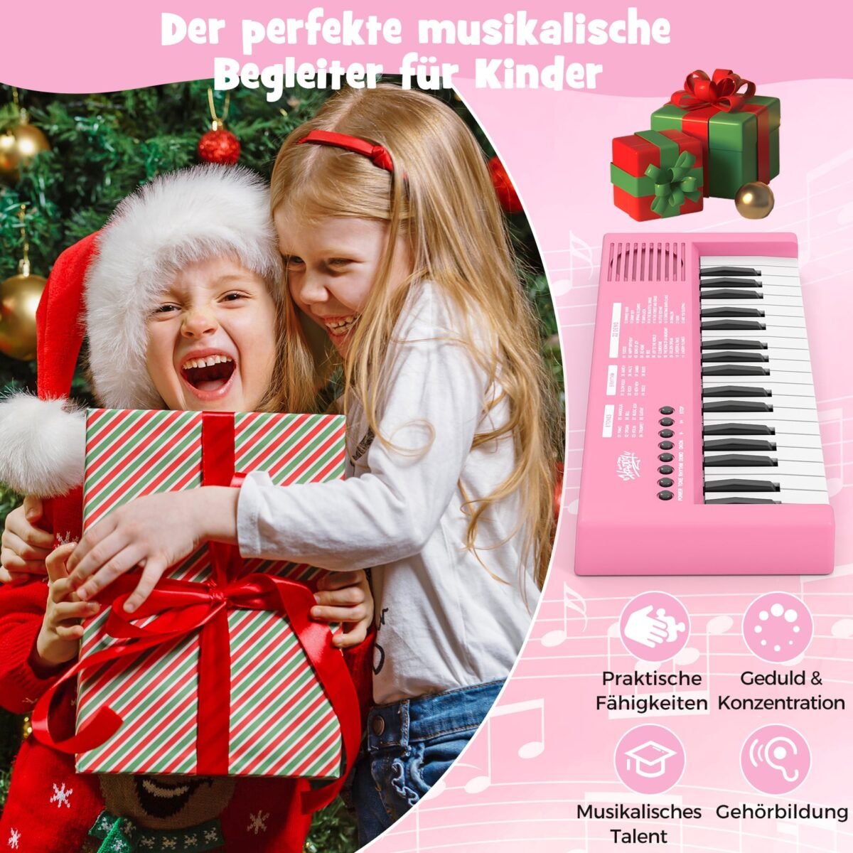 Nešiojamas elektroninis 37 klavišų pianinas su mikrofonu (Rožinė)